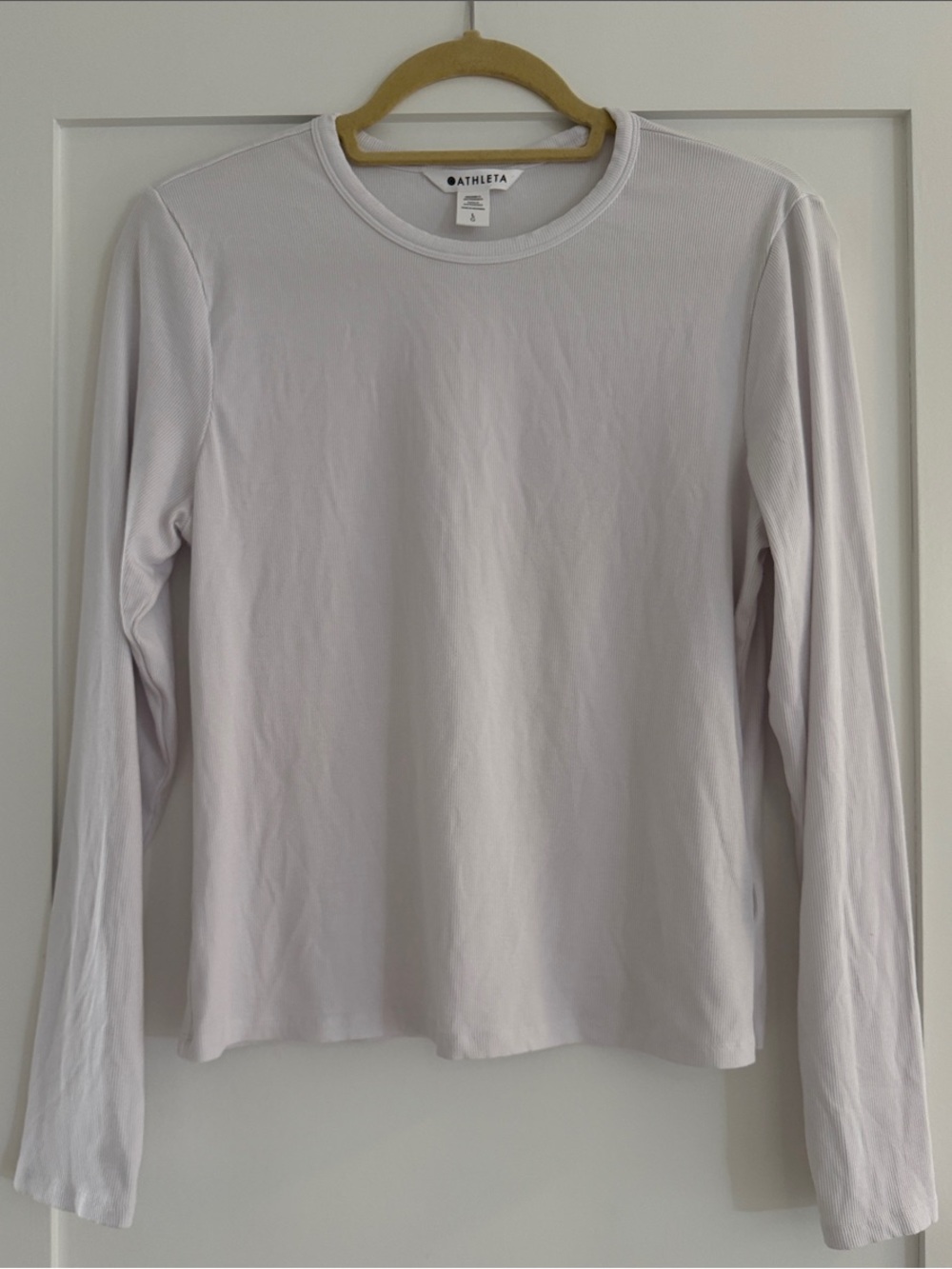 Athleta Women's Long Sleeve Crewneck Ribbed T-Shirt  in White | Size Large